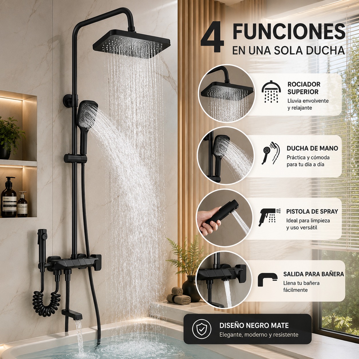 Ducha Multifunciona Negra Premium