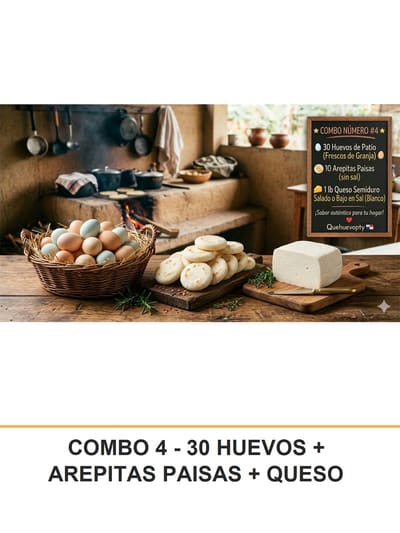 COMBO 4 - 30 HUEVOS + AREPITAS PAISAS + QUESO