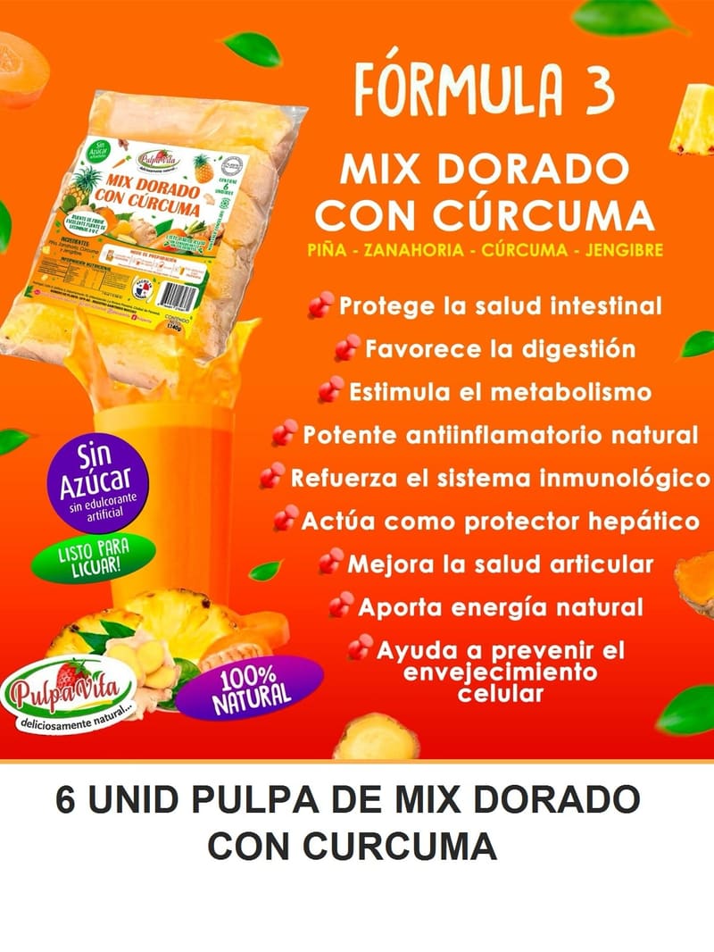 6 UNID PULPA DE MIX DORADO CON CURCUMA