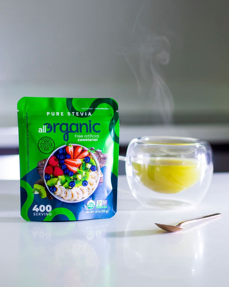 Pure Stevia All Organic 100% — Endulzante natural 50 g / 400 servicios